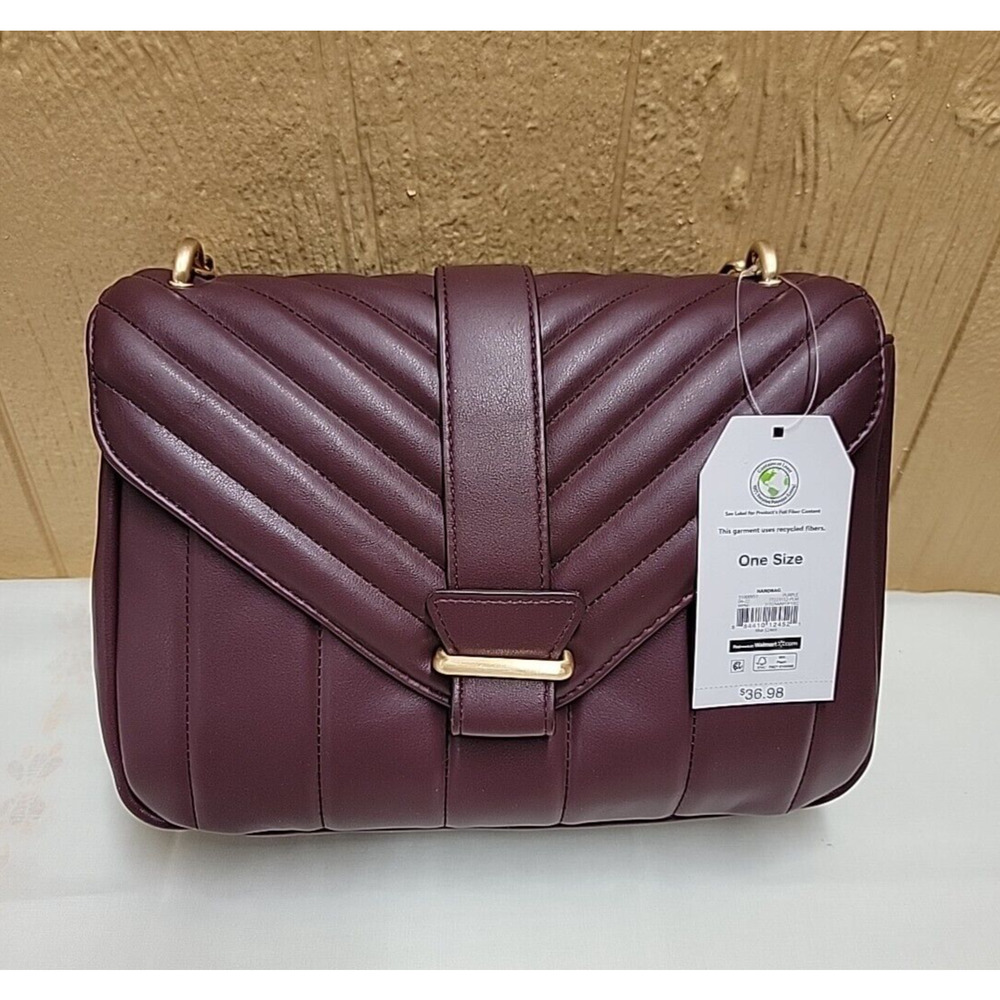 Time and Tru Women’s Plum Quilted Satchel Flap Closure Handbag Shoulder Purse
